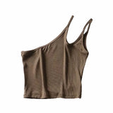 New Irregular Oblique Collar One-Shoulder Double Halter Top E Slim Lady Sling