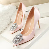 Zingj Korean Version Of Water Diamond Women's Shoes Thin Heel High Heel Sexy Show Thin Shallow Mouth Pointed Shiny Water Diamond With Buckle Single