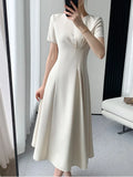 New Elegant Midi Dress For Women Solid Femme Fashion A Line Lady Party Clothing