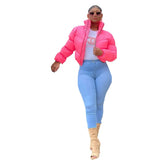 Coat Neon Color Women Cropped Puffer Jacket High Street Winter Warm Thick Parka Down Coat Short Jacket Outwear