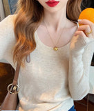 Zingj Neck Sweater 2023 New Female White Bottomed Sweater With Spring And Autumn Thin Sweater Long Sleeves Early Autumn