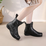 Zingj And Winter New-Style Cowhide Flat-Soled Women's Shoes Leisure Leather Short Boots Middle-Aged Mother Shoes Warm And Comfortable Cotton