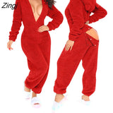 New Year Sleepwear Home Clothes 3D Ear Buttoned Flap Functional Fluffy Lounge Jumpsuit Hooded Playsuit One Piece Suit