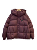 Hooded Logo Down Jacket Female Short 2024 Winter Fashion Ribbon Warm White Duck Velvet Knitted Sleeve Bread Clothes-Outfit