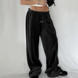 Zingj Wind Contracted Foundation Black Velvet Casual Pants Female Autumn Winter New Loose Show Thin Straight Pants