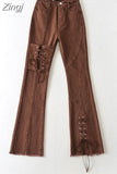 Jeans Hight Waist Strappy Cross Jeans Women 2023 Fashion Denim Pants Bottom Harajuku Streetwear Boyfriend Style