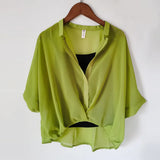 Two Piece Set Leopard Chiffon Shirts Summer Half Sleeve Loose V-Neck Women Casual Blouse Sexy Casual Striped Tops