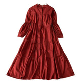 Zingj Temperament Aging Solid Color Simple Dress Autumn Dress Korean Version Fashion Bubble Long Sleeves Show Thin Button Long Skirt
