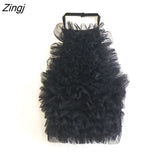 Women Fashion Pleated Ruffles Tulle Patchwork Knitting Short Halter Blouse Female Backless Blusas Chic Crop Tops