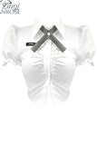 Women Blouse Short Sleeve Chic Casual Vintage Y2k White Polo Shirt Top French 2023 Summer Female Office Ladies Sexy Slim