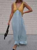 Patchwork V-neck Strapless Maxi Dress Female Sleeveless Spring Slim Elegant Fashion Party Dress For Women Long Dress