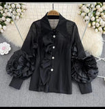 Zingj And Summer New Niche Design Sense Lapel Single Breasted Flounce Splicing Personality Loose Foreign Style Shirt