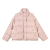 New Down Jacket Female Short Korean Version Loose And Thick Warm White Duck Down Standing Collar Bread Clothing Winter Coat-Outfit