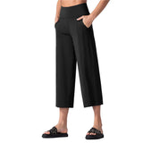 Wide-Leg Pants Nine Cents Solid Color Pocket Loose Comfort Sports Leisure Wear Fitness Yoga