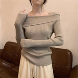 Zingj Word Shoulder Knitted Bottom Sweater Underwear Sweater Autumn And Winter Minority Design Chic Short