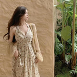 Zingj Size Fat MM Show Thin Hot Girl Summer Hanging Neck Type Broken Flowers In The Long Skirt Fairy Temperament French Accept Waist Dress-Outfit