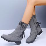 Zingj Large Size Tall Martin Boots Step Into The Round Head Square Heel Side Zipper Thick With Autumn And