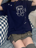 Aesthetic Summer Fairy Grunge T-shirts Women Harajuku Short Sleeve Loose Tops 2024 Cartoon Print Japanese Casual