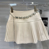 Solid Pleated Mini Skirt With Butterfly Chain- Outfit