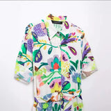 Spring Flower Printed Poplin Shirt Dress