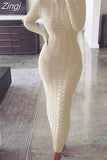 Thicken Turtleneck Sweater Maxi Dress Women Lace Up Knitted Long Dress Female Knitwear Soft Vestidos 2023 High