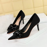 Zingj 27 Banquet High Heels Light Luxury Women's Shoes Satin Shallow Pointed Bow High Heel Single