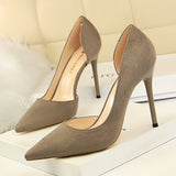 Zingj Simple Thin Heel Ultra High Heel Suede Shallow Tip Sexy Nightclub Show Thin Side Hollow Single