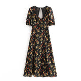 New Spring / Summer 2024 Small Flower Print Low-Cut Sexy Back Cut-Cut Forked