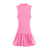 New Spring Balloon Dress With Slim Thread Knitted Bare Back