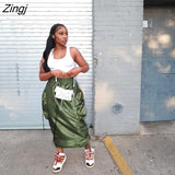 Casual Baggy Loose Size Cargo Skirts Womens Big Pockets Streetwear Pencil High Waist Long Maxi