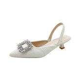 Zingj Sandals Women's 2024 New Summer Water Drill Square Buckle Fairy Style Air-Style Thin-Heeled High-Heeled Pointed Single