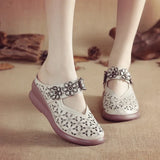 Zingj Muffin Heel Flat-Soled Women's Slippers Cave Style Leather Hollowed-Out Sticky Mother Shoes Flat Soles Raised Soft