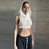 2025 Fashion Trend Women's New Hooded Sleeveless Umbilly Knitted Solid Color