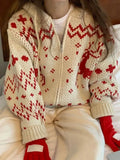 Jacquard Knit Zipper Hooded Sweater- Outfit