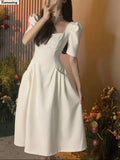 Summer Women Elegant Casual Midi Dresses French Style Lady Female Fashion Outwear Robe Vestidos