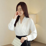 Artificial Silk Blouses Women Wear to Work Chiffon Shirts Plus Size Femme Blusas White Red Black Pink Ladies Satin