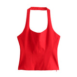 New Spring Style Hanging Collar Solid Color Slim Small Sling Blouse