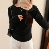Round Collar Solid Color Elastic Long-Sleeved T-Shirt Women's Autumn And Winter New Basic Inner Bottom