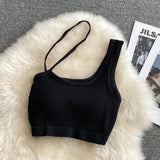 tops for womens crop top woman solid color tank top oblique shoulder sleeveless camis for women omighty