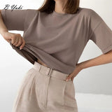 100% Cotton Basic T Shirt Women Summer New Oversized Casual Solid Tee Female Loose Short Sleeve Soft 10 Color