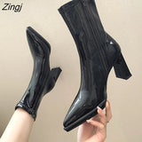 Riding Boots High Heel Single Boots Pointed Toe Patent Leather Side Zip Fashion Boots Women's Stovepipe Single