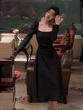 New Women Elegant Black White Dress Long Sleeve Party Vestidos One Piece Slim Spring