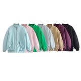 And Winter New Pure Color Loose Leisure Zipper Flight Jacket Cotton-Padded
