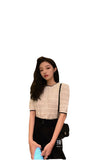 Zingj Summer New Round-Neck Color Love Knitted Blouse Women's Hollowed-Out Loose Lazy Wind Short-Sleeved T-Shirt As The