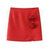 Spring Flower Decorated Collar Mini Half Skirt
