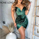 Women Solid Elegant Sleeveless Deep V Neck Bright Line Decaration Sexy Satin Wrap
