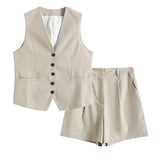 Summer Leisure Vest Set Linen-Blend Loose Vest + Shorts Set Women