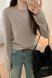Color Round-Neck Corduroy Long-Sleeved T-Shirt Women's Autumn New Basic Bottomed Shirt With Thin