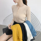 Zingj And Winter Design Round Collar Leaky Clavicle Knitted Bottomed Shirt A Slim Short Pit Striped Thin Sweater Button
