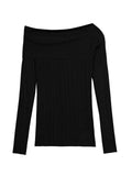 Split Off Shoulder Ribbed Knit Top-Outfit